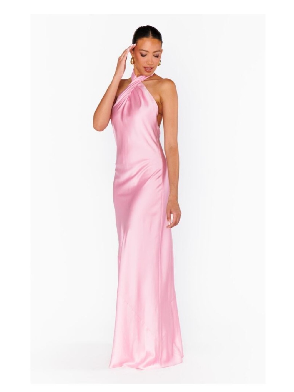 Show Me Your Mumu Jasmine Halter Maxi Dress in Light Pink Luxe Satin M NWT